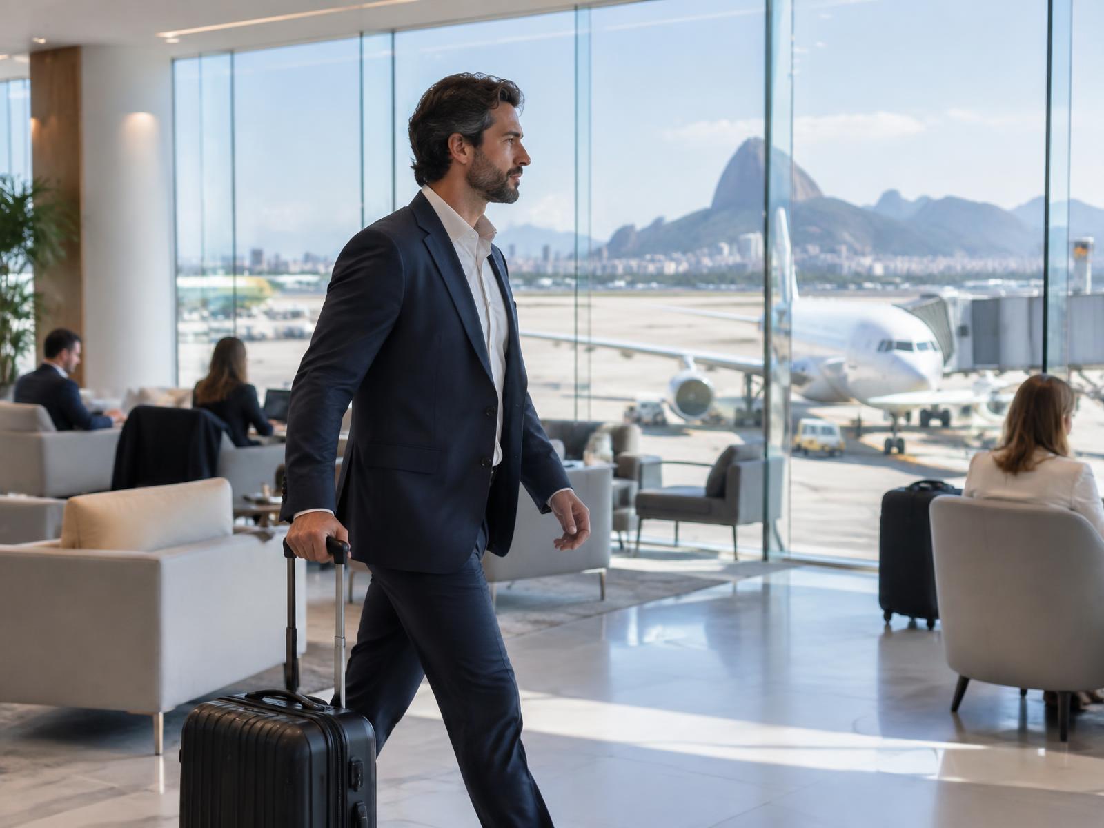 Executivo em viagem corporativa no aeroporto